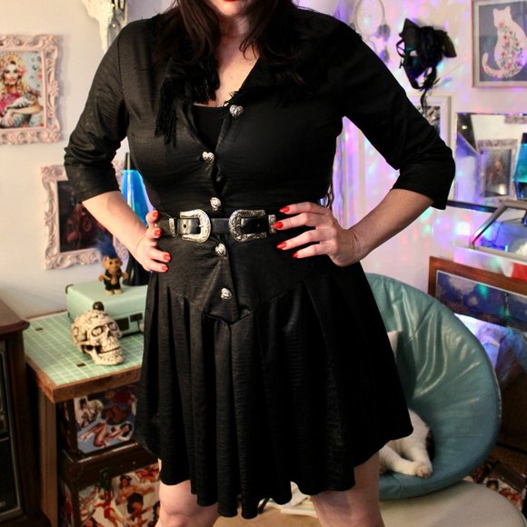 Western Cowgirl Snake Fringe Mini Dress with Heart Buttons - Picture 3 of 5